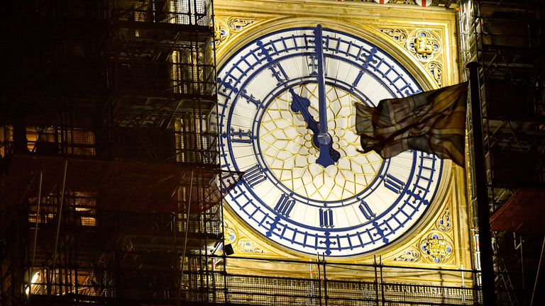 Big Ben clock face shows 11:00pm twenty-four hours until the UK will no longer be a member of the European Union on January 30, 2020 in London, United Kingdom