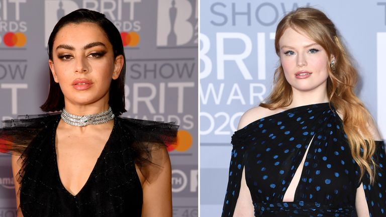 l-r: Mahalia, Charli XCX and Freya Ridings at the Brit Awards 2020 at The O2 Arena on February 18, 2020 in London