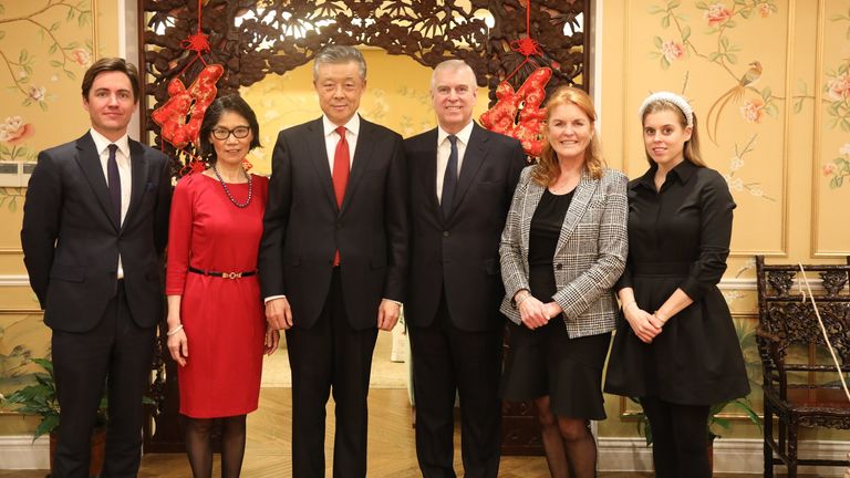 Prince Andrew poses for pictures with the Chinese ambassador to the UK. Pic: @AmbLiuXiaoMing