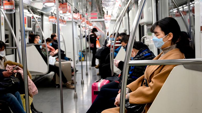Face masks have become a common sight on public transport in China