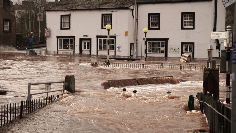 Streets were flooded in Appleby-in-Westmorland, Cumbria, as Storm Ciara hit