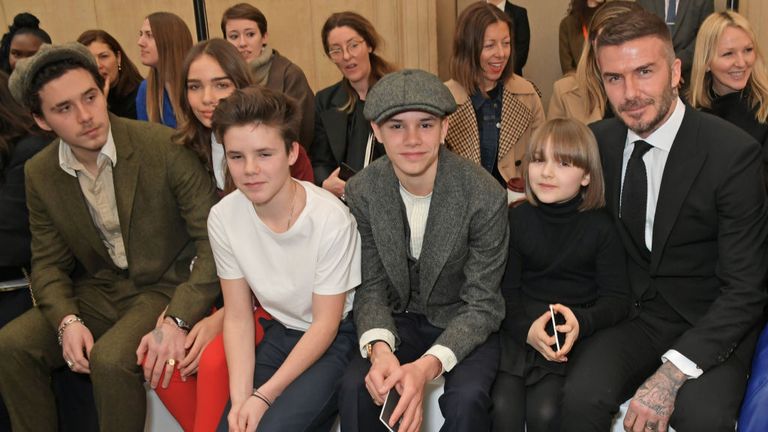 Brooklyn, girlfriend Hana Cross, Cruz, Romeo, Harper and David Beckham