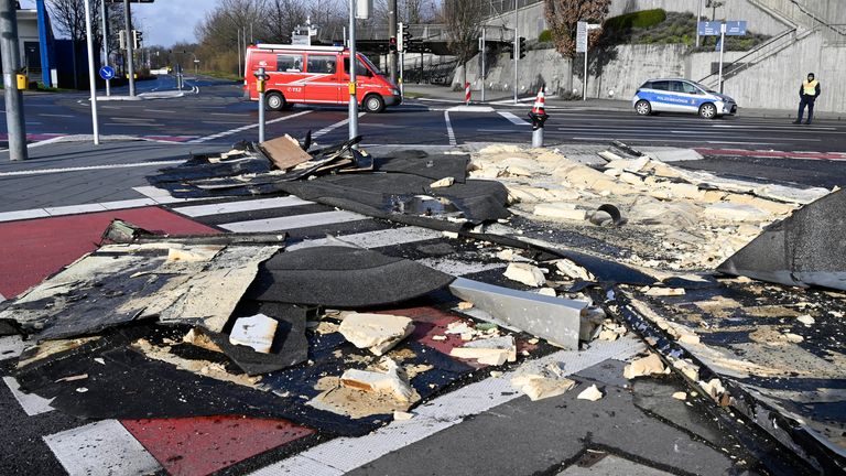 Debris from a roof in Germany