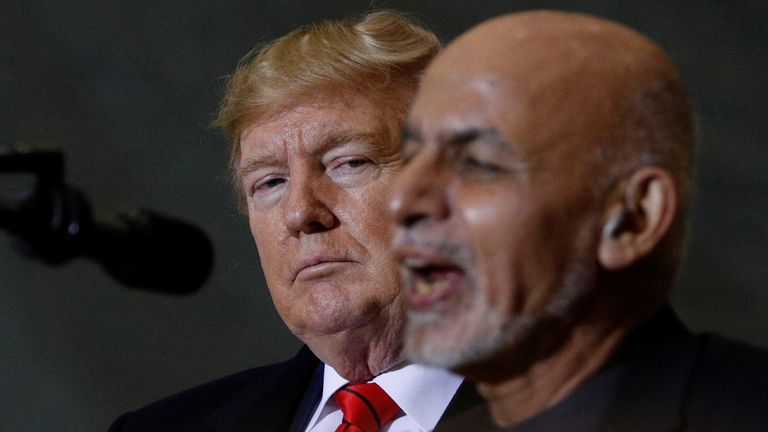 President Donald Trump and Afghan President Ashraf Ghani at Bagram Air Force Base in Afghanistan in November