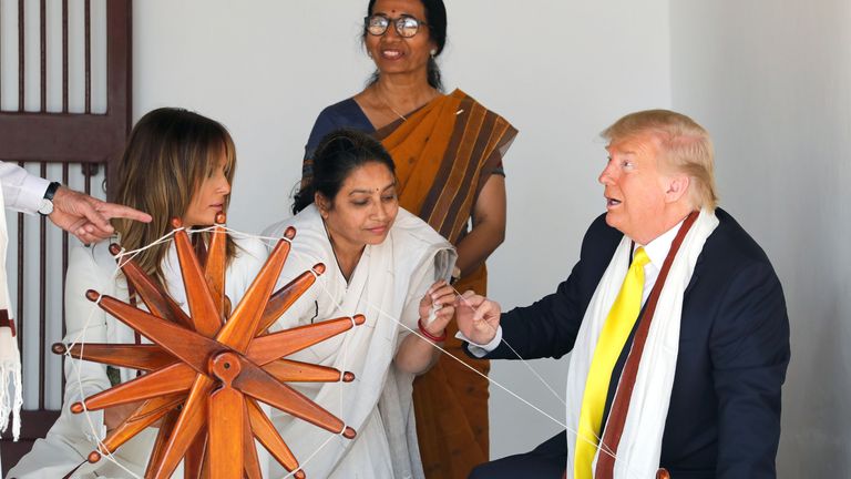 U.S. President Donald Trump and first lady Melania Trump visit the Gandhi Ashram in Ahmedabad, India February 24, 2020. REUTERS/Al Drago