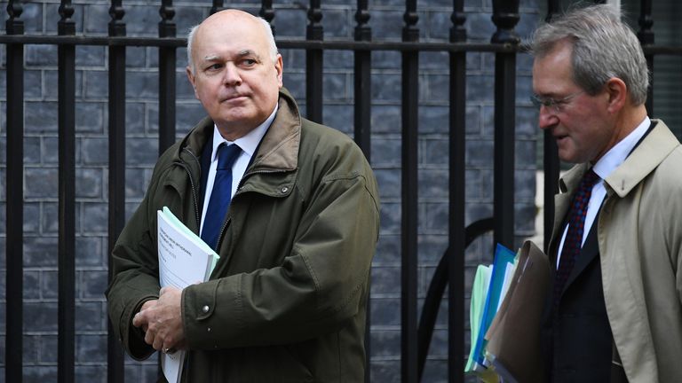 LONDON, ENGLAND - OCTOBER 22: (L-R) European Research Group members Iain Duncan Smith and Owen Paterson arrive in Downing Street on October 22, 2019 in London, England. Prime Minister Boris Johnson published his Withdrawal Agreement Bill last night and will today attempt to keep to his Brexit schedule as he aims to push a series of votes through Parliament. (Photo by Leon Neal/Getty Images)