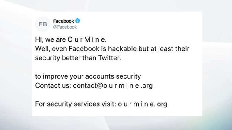 Facebook's Twitter account posted a message from OurMine