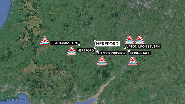 Six severe flood warnings have been issued around Hereford