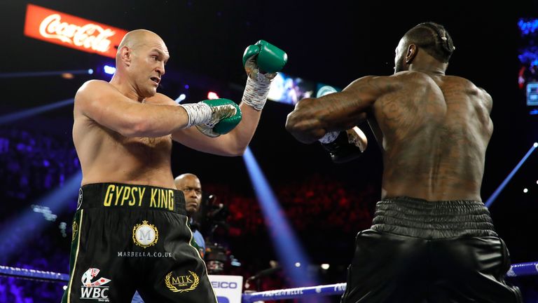 Boxing - Deontay Wilder v Tyson Fury - WBC Heavyweight Title - The Grand Garden Arena at MGM Grand, Las Vegas, United States - February 22, 2020 Tyson Fury in action against Deontay Wilder