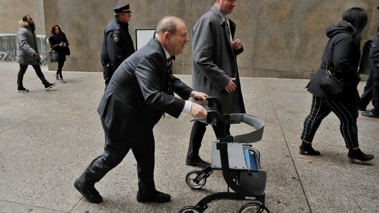 Film producer Harvey Weinstein arrives at New York Criminal Court for his sexual assault trial in the Manhattan borough of New York City, New York, U.S., February 5, 2020. REUTERS/Lucas Jackson