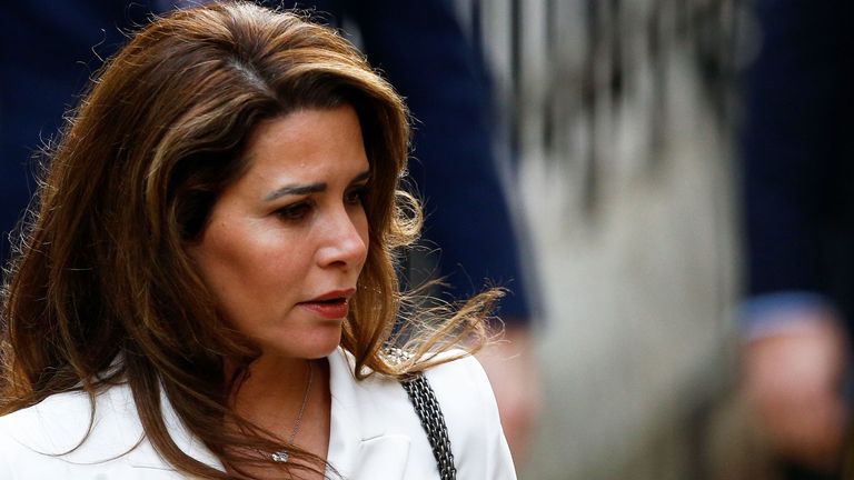 Princess Haya bint Al Hussein, the wife of Dubai&#39;s Sheikh Mohammed bin Rashid Al Maktoum, arrives at the High Court in London