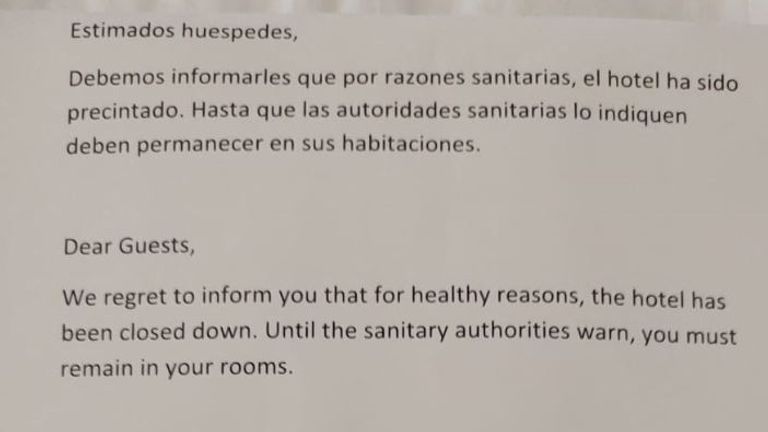 Guests in the hotel have been given a note telling them to stay in their rooms