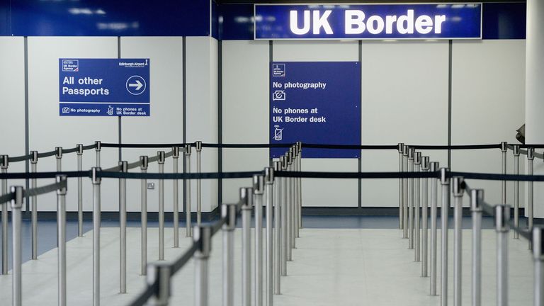 EDINBURGH, SCOTLAND - FEBRUARY 10: Immigration and border control signs at Edinburgh Airport on February 10, 2014 in Edinburgh, Scotland. A recent survey has shown that Scottish people have a more open attitude to immigration than people in England and Wales, according to a poll today for Oxford Universitys Migration Observatory. (Photo by Jeff J Mitchell/Getty Images)
