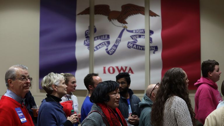 DES MOINES, IOWA - FEBRUARY 03: Supporters wait to enter a caucus night event of Democratic president candidate Sen. Bernie Sanders (I-VT) February 3, 2020 in Des Moines, Iowa. Iowa is the first contest in the 2020 presidential nominating process with the candidates then moving on to New Hampshire. (Photo by Alex Wong/Getty Images)

