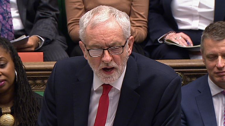 Jeremy Corbyn speaking at PMQs.