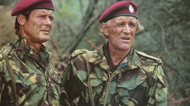 Roger Moore (L) and Richard Harris in a scene from the 1978 movie Wild Geese