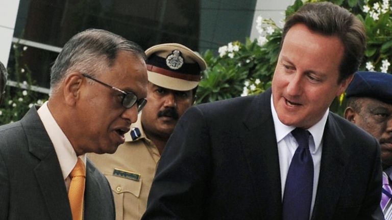 N.R.Narayana Murthy with former Tory prime minister David Cameron in 2010