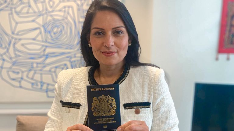 Home Secretary Priti Patel with the new UK passport