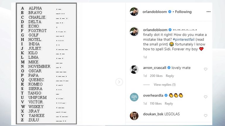 Orlando Bloom spells son Flynns name wrong in morse code tattoo  but hes  getting it fixed  London Evening Standard  Evening Standard