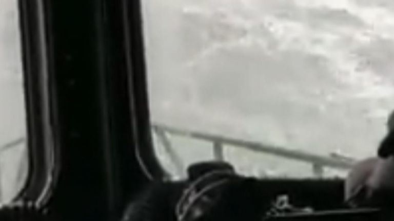 Massive waves smash against lifeboat in The Channel