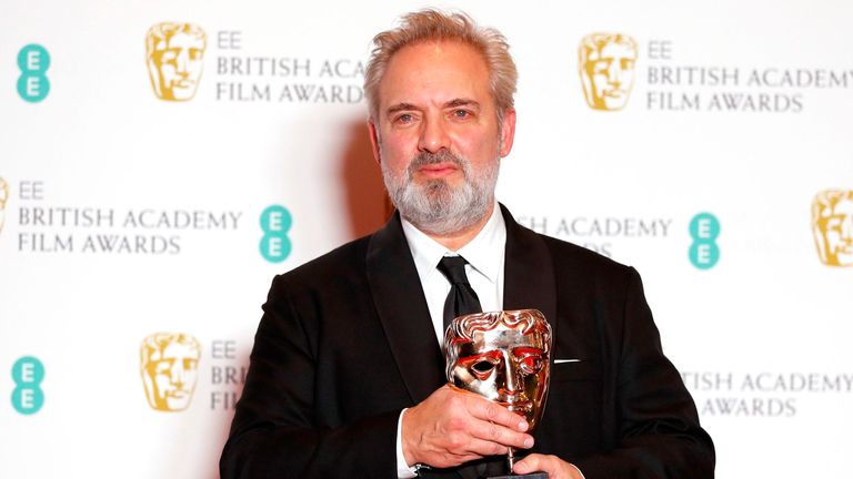 1917 director Sam Mendes with one of his BAFTA awards