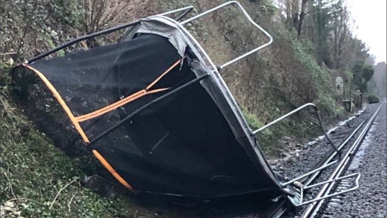Rail services are disrupted between Sevenoaks and Orpington in London because of a trampoline on the tracks
