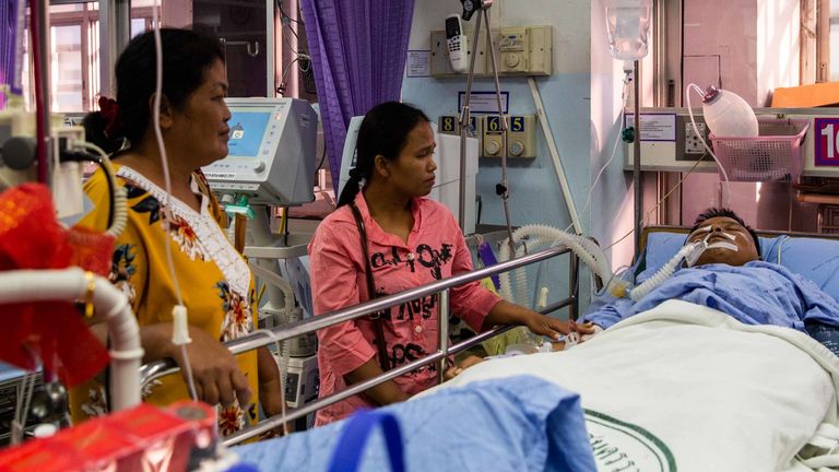Family members visiting victims of the mass shooting getting treatment at a local hospital