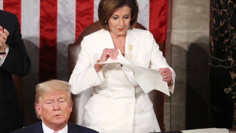Nancy Pelosi tears up a copy of President Trump's State of the Union address 