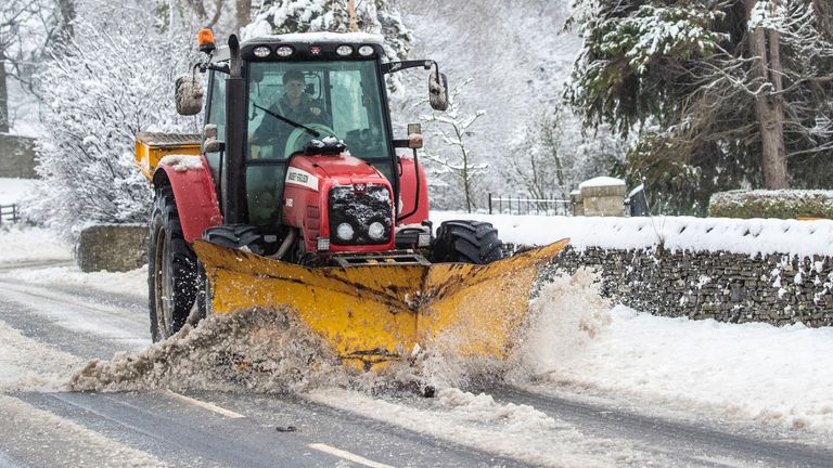 Snow is cleared near Leyburn in the Yorkshire Dales