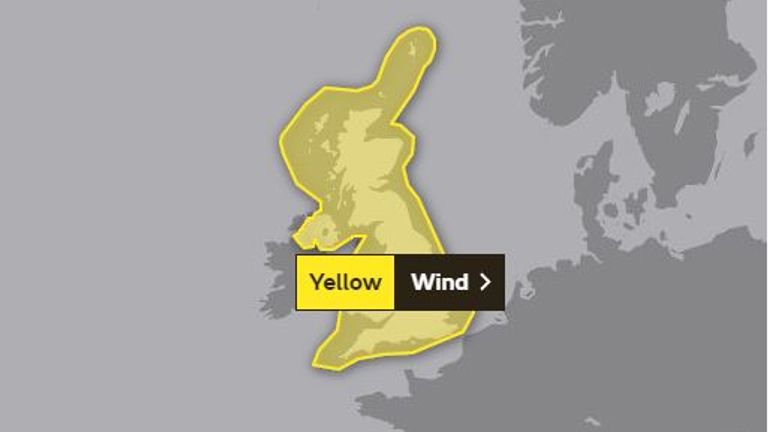 A yellow weather warning is in place for the whole of the UK on Saturday and Sunday