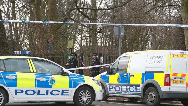 Emergency services near Black Wood in Woolton, Liverpool, attending to a dog walker who has been seriously injured by a falling tree. PA Photo. Picture date: Tuesday February 11, 2020. See PA story WEATHER Storm. Photo credit should read: Peter Byrne/PA Wire