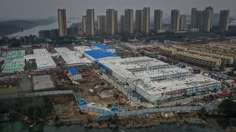 WUHAN, CHINA - FEBRUARY 02: (CHINA OUT) Huoshenshan Hospital construction nears completion on February 2, 2020 in Wuhan, China. The 25,000 square metre emergency specialty field hospital, with a capacity of 1000 beds, is being built to treat patients from the deadly coronavirus outbreak in Wuhan. (Photo by Stringer/Getty Images)