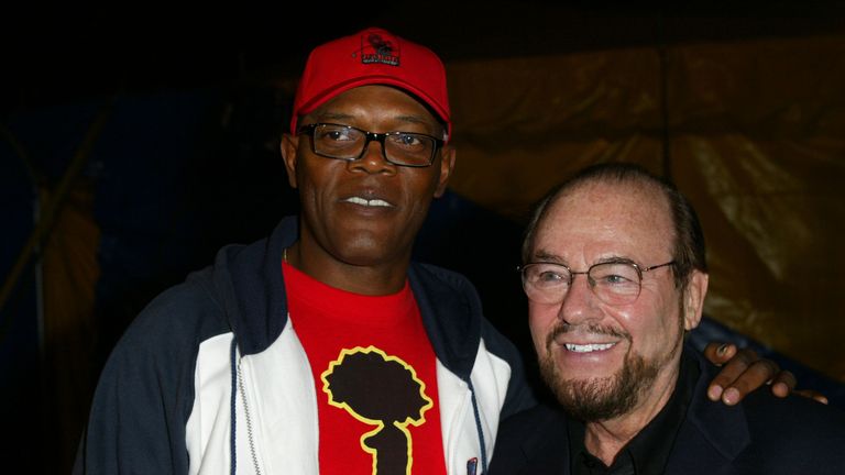 Samuel L. Jackson & James Lipton during Cirque du Soleil Presents Its Latest Touring Production, Varekai - Red Carpet and Inside Party at Cirque Du Soleil in Los Angeles, California, United States. (Photo by Donato Sardella/WireImage)