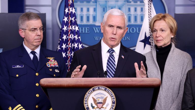 WASHINGTON, DC - MARCH 06: U.S. Vice President Mike Pence and members of the Coronavirus Task Force hold a press briefing at the White House March 6, 2020 in Washington, DC. Earlier today the World Health Organization urged governments around the world to unleash their full power to combat the spread of the virus. (Photo by Win McNamee/Getty Images)