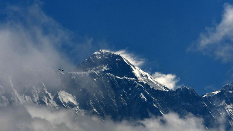 Mount Everest (height 8848 metres) is seen in the Everest region, some 140 km northeast of Kathmandu, on May 27, 2019. - Ten people have died in little more than two weeks after poor weather cut the climbing window, leaving mountaineers waiting in long queues to the summit, risking exhaustion and running out of oxygen. (Photo by PRAKASH MATHEMA / AFP)        (Photo credit should read PRAKASH MATHEMA/AFP via Getty Images)