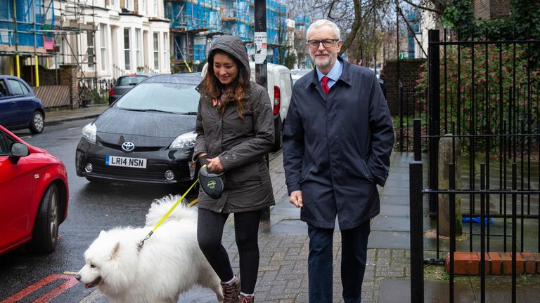 Labour party leader Jeremy Corbyn arrives at the Finsbury Park Jobcentre, north London, where he will speak to the media on the coronavirus pandemic.