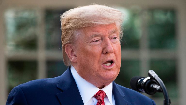 US President Donald Trump speaks during a Coronavirus Task Force press briefing in the Rose Garden of the White House in Washington, DC, on March 29, 2020. (Photo by JIM WATSON / AFP) (Photo by JIM WATSON/AFP via Getty Images)