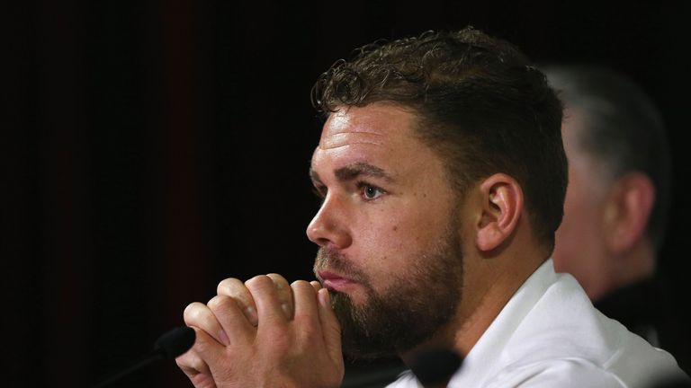 LONDON, ENGLAND - MARCH 07: Billy Joe Saunders talks to the press during the press conference at The O2 Arena on March 7, 2016 in London, England. (Photo by Alex Morton/Getty Images)