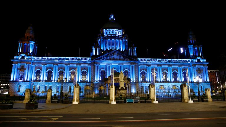 Belfast City Hall is lit up in support