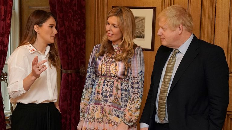 Boris Johnson with his fiancee Carrie Symonds (centre) at Downing Street