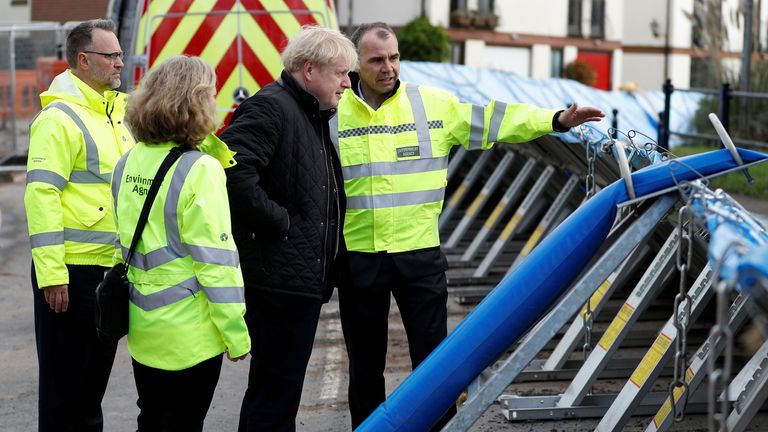 Britain&#39;s Prime Minister Boris Johnson visits Bewdley to see recovery efforts following recent flooding