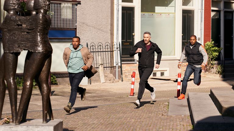 Noel Clarke as Bishop, Ashley Walters as Pike and Stavros Zalmas as Alex Markides in Bulletproof. Pic: ©Sky UK Ltd
