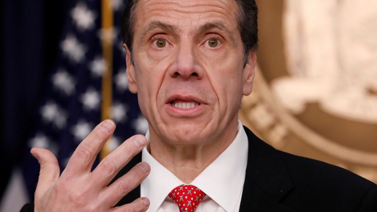 FILE PHOTO: New York Governor Andrew Cuomo delivers remarks at a news conference regarding the first confirmed case of coronavirus in New York State in Manhattan borough of New York City, New York, U.S., March 2, 2020. REUTERS/Andrew Kelly/File Photo