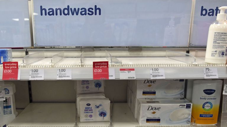 As uncertainty over Coronavirus continues Boots sells out of handwash at Victoria Station in London