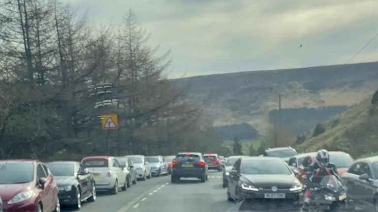 Dozens of cars were seen parking ahead of days out in Dovestone Reservoir, Greater Manchester