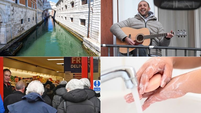 A view shows clear waters below the Bridge of Sighs in a Venice canal on March 18, 2020 as a result of the stoppage of motorboat traffic, following the country&#39;s lockdown within the new coronavirus crisis. (Photo by ANDREA PATTARO / AFP) (Photo by ANDREA PATTARO/AFP via Getty Images)