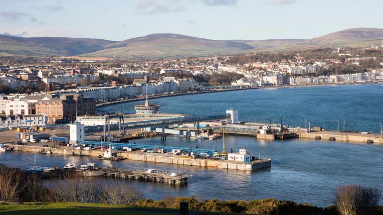Ferry Terminal and town of Douglas Isle of Man British Isles