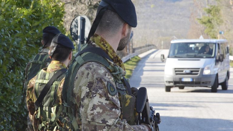 Italian soldiers enforcing lockdown