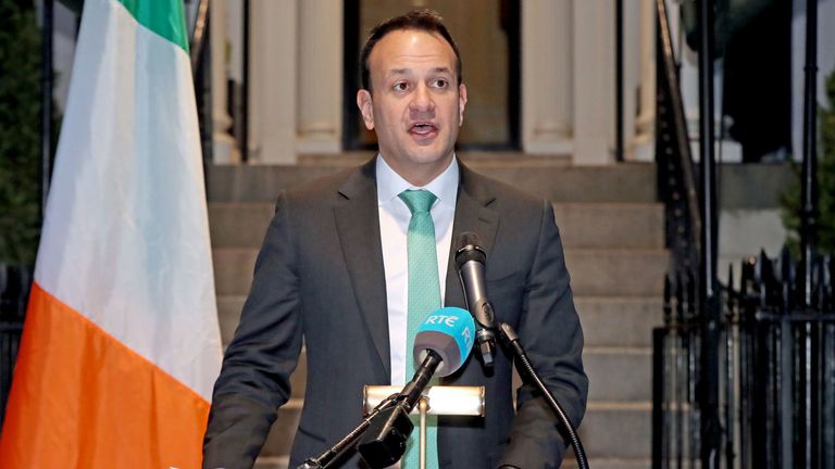 Taoiseach Leo Varadkar at Blair House, Washington DC, during a press conference where he announced that all schools, colleges and childcare facilities in Ireland will close until March 29 as a result of the Covid-19 outbreak. PA Photo. Picture date: Thursday March 12, 2020. See PA story HEALTH CoronavirusIreland. Photo credit should read: Niall Carson/PA Wire
