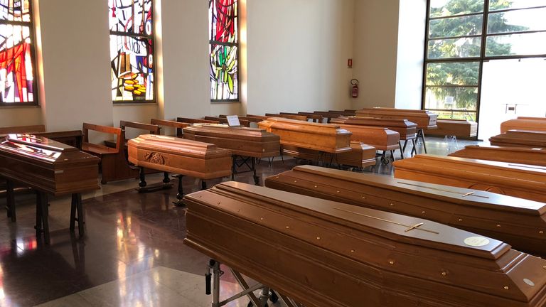 Rooms full of coffins is becoming normal in northern Italy